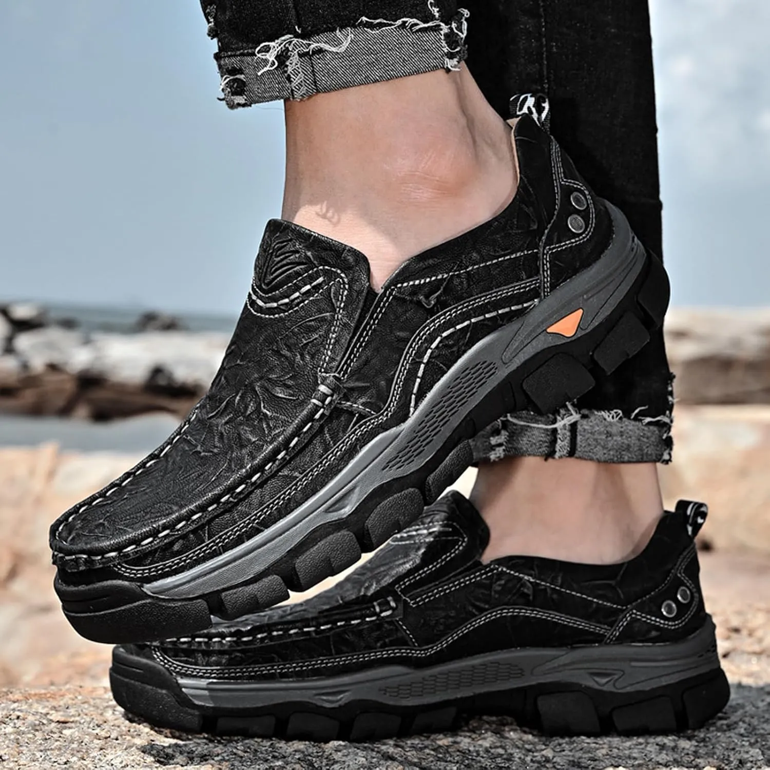 2023 Autumn Winter Men's Fashion Business Leather Loafers Comfortable Slip On Casual Walking Shoes Outdoor Travel Office Work Shoes