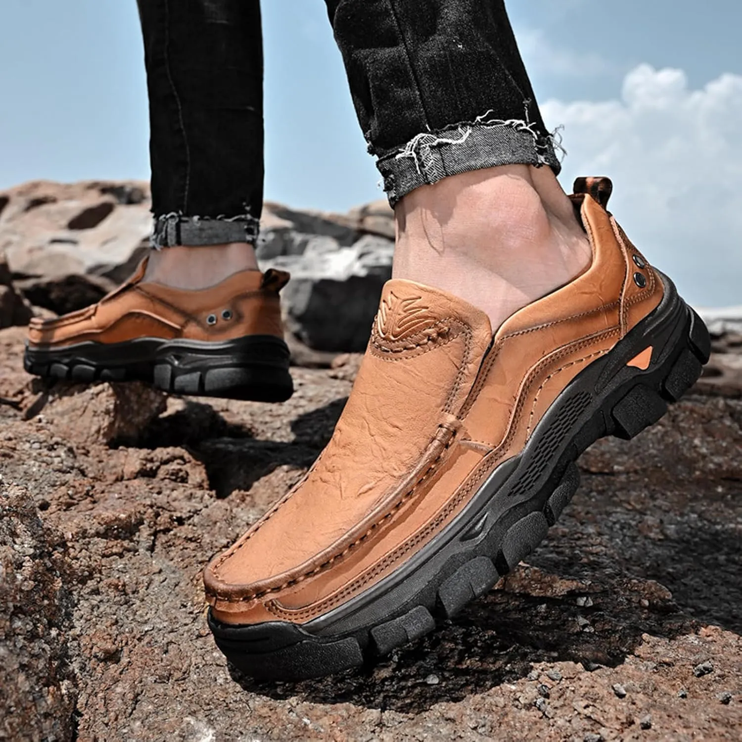 2023 Autumn Winter Men's Fashion Business Leather Loafers Comfortable Slip On Casual Walking Shoes Outdoor Travel Office Work Shoes