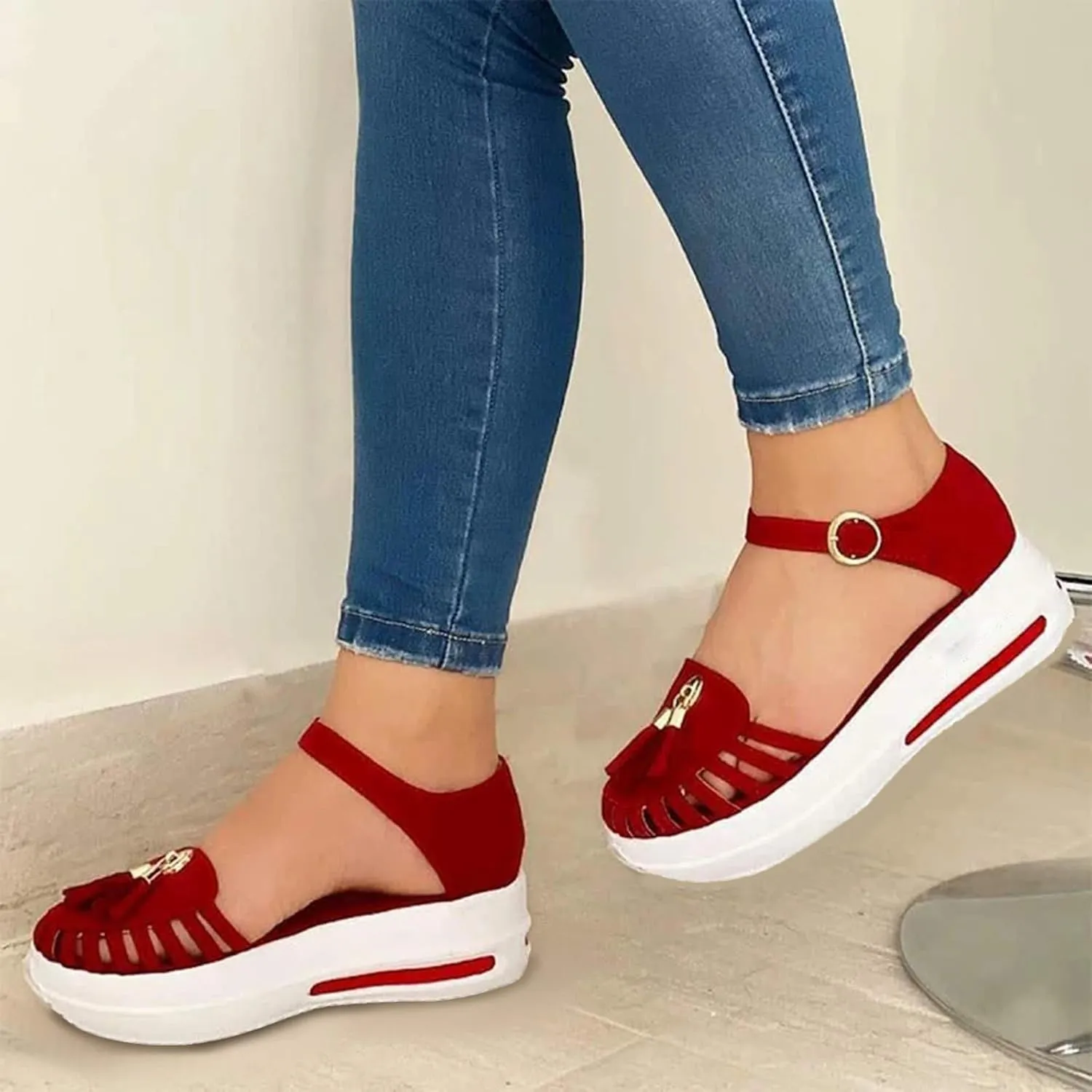 Aniywn Summer Sandals for Women,Ankle Buckle Strap Platform Wedge Sandal Shoes Hollow Out Ladies Cusual Sandals