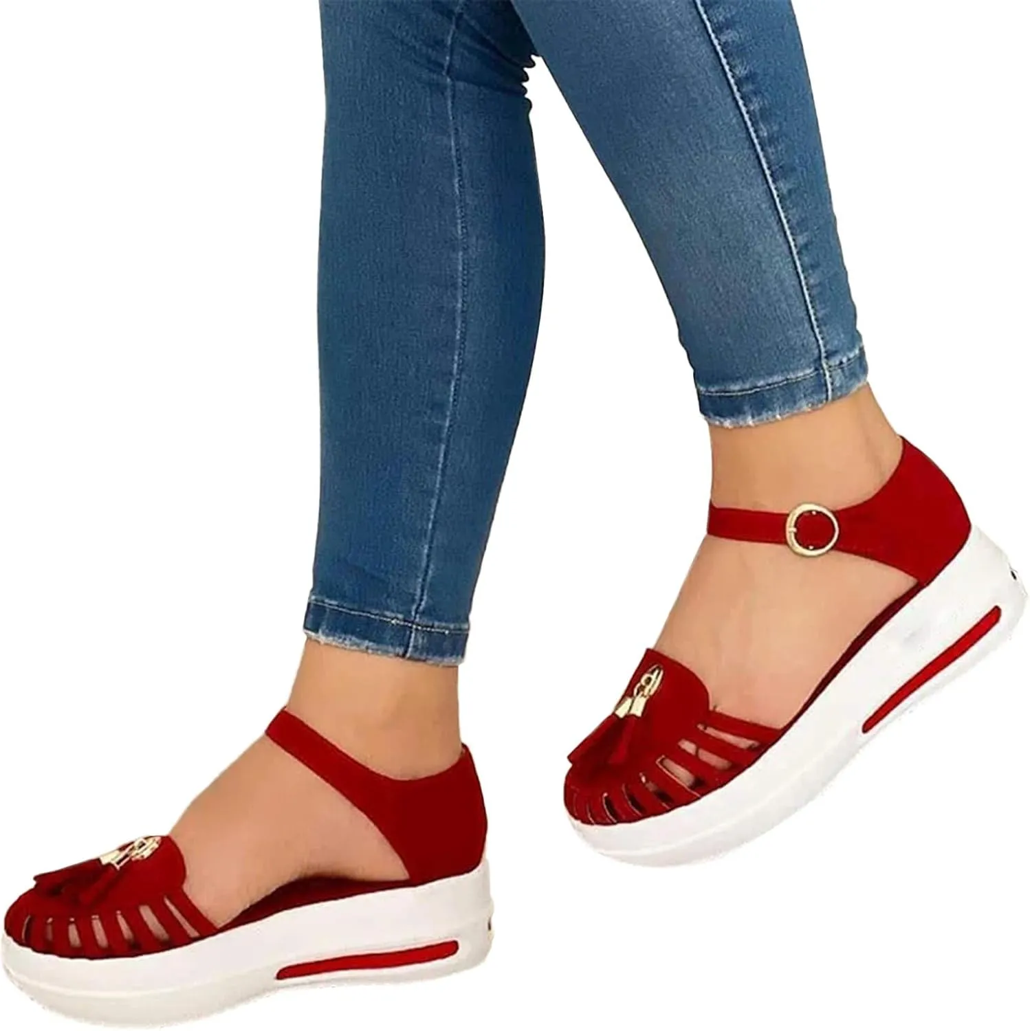 Aniywn Summer Sandals for Women,Ankle Buckle Strap Platform Wedge Sandal Shoes Hollow Out Ladies Cusual Sandals