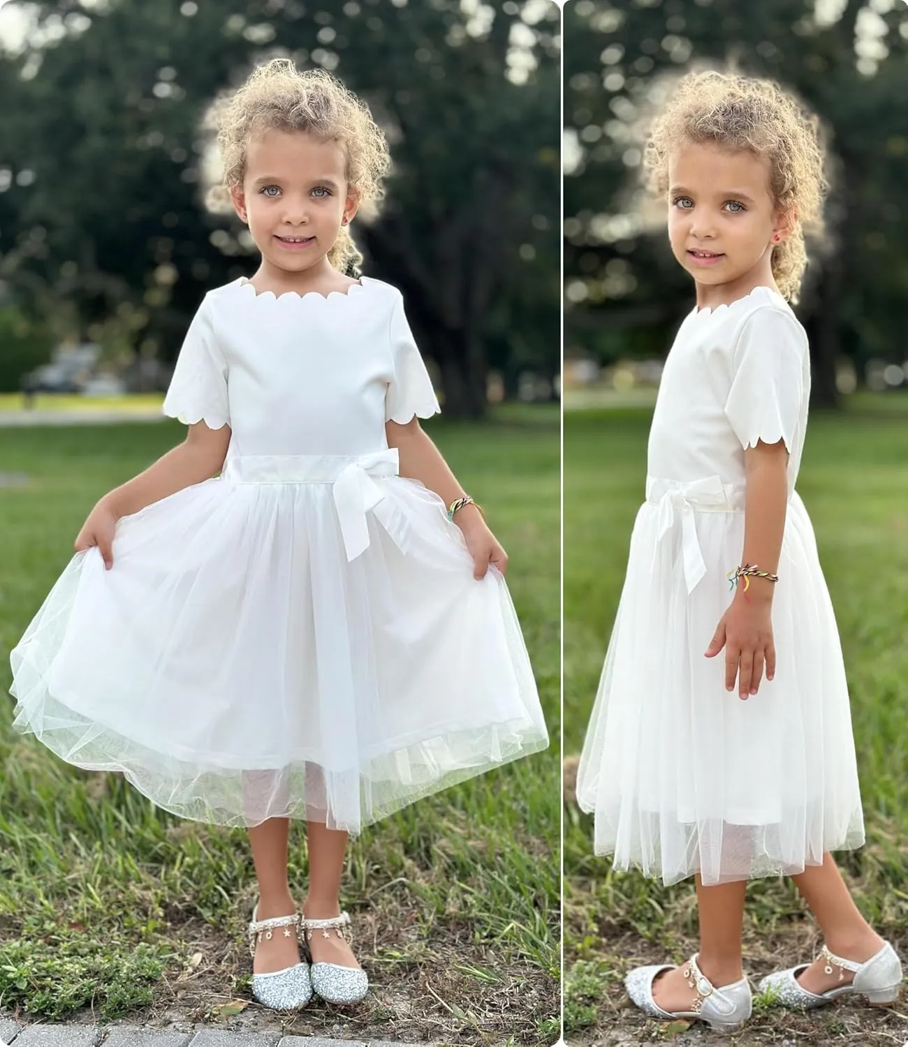 Arshiner Girls Dress Tutu Fluffy Summer Dresses Belted Wedding Party Flower Girls' Dress Size 3-11 Years