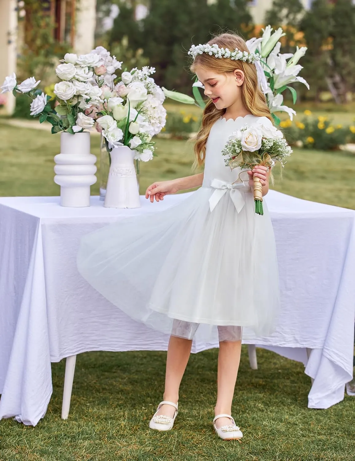 Arshiner Girls Dress Tutu Fluffy Summer Dresses Belted Wedding Party Flower Girls' Dress Size 3-11 Years
