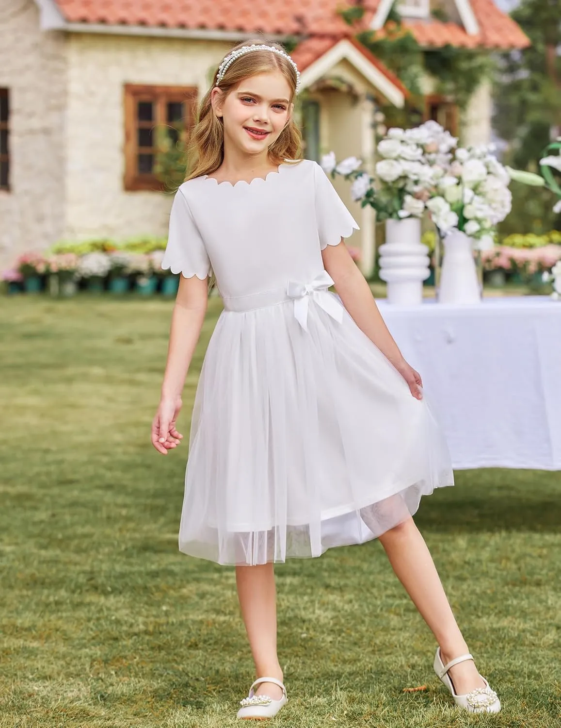 Arshiner Girls Dress Tutu Fluffy Summer Dresses Belted Wedding Party Flower Girls' Dress Size 3-11 Years