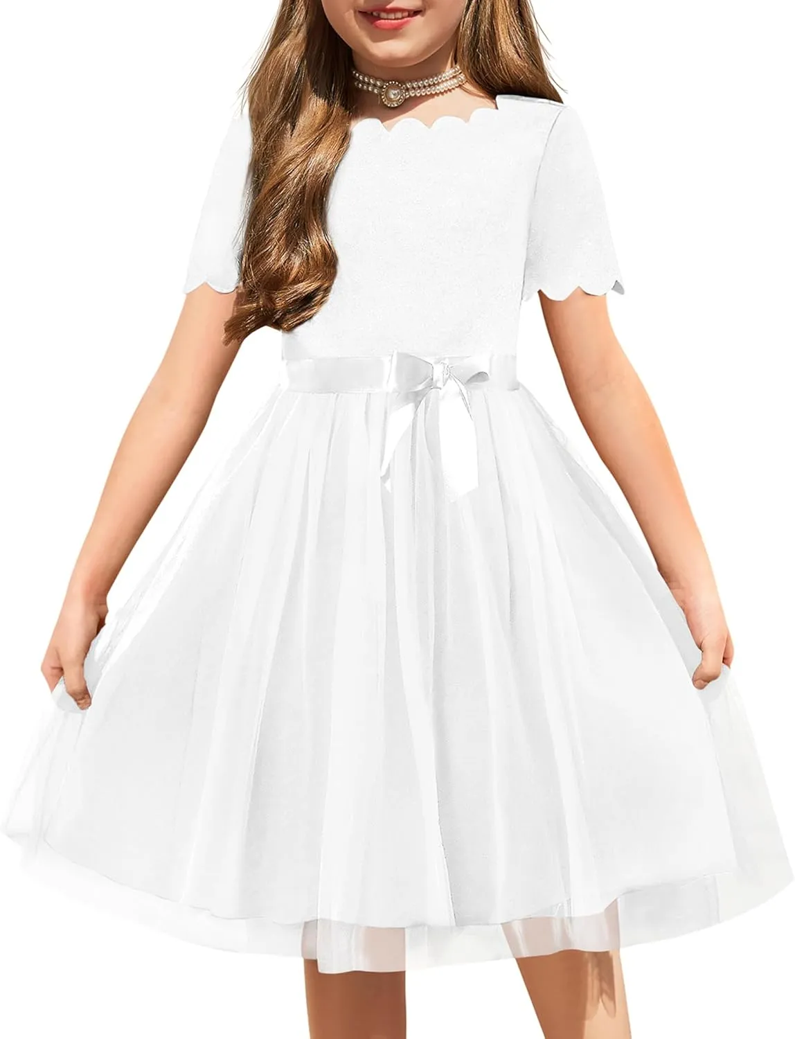 Arshiner Girls Dress Tutu Fluffy Summer Dresses Belted Wedding Party Flower Girls' Dress Size 3-11 Years