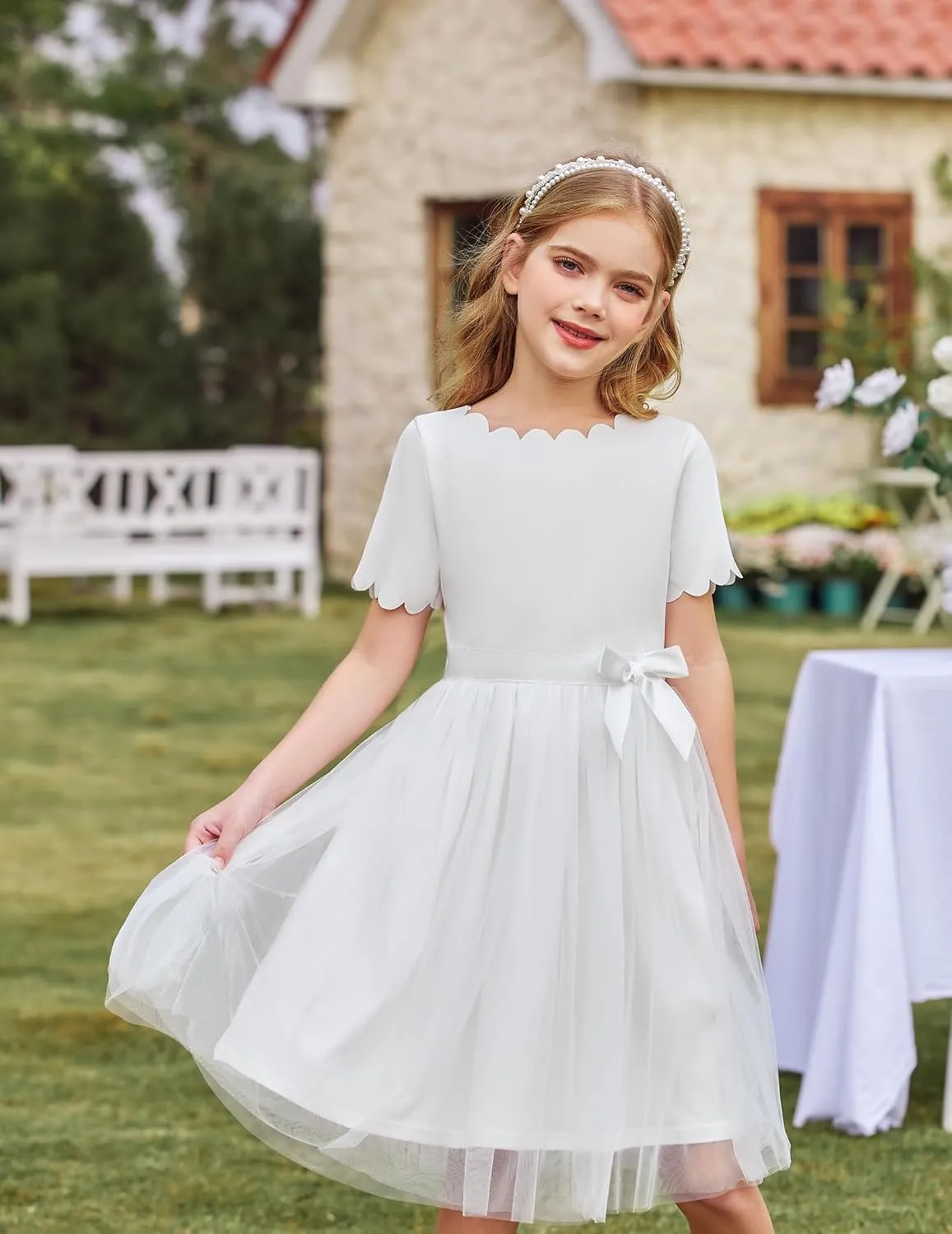 Arshiner Girls Dress Tutu Fluffy Summer Dresses Belted Wedding Party Flower Girls' Dress Size 3-11 Years
