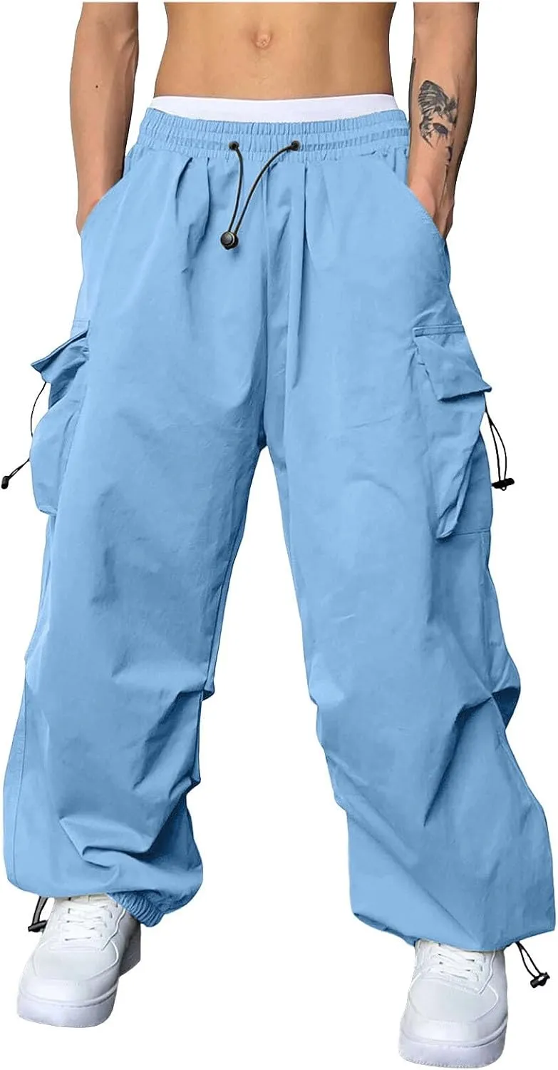 Cargo Joggers Men Loose Fit Wide Leg Casual Joggers Elastic Waist Cargo Work Pants Multi Pockets