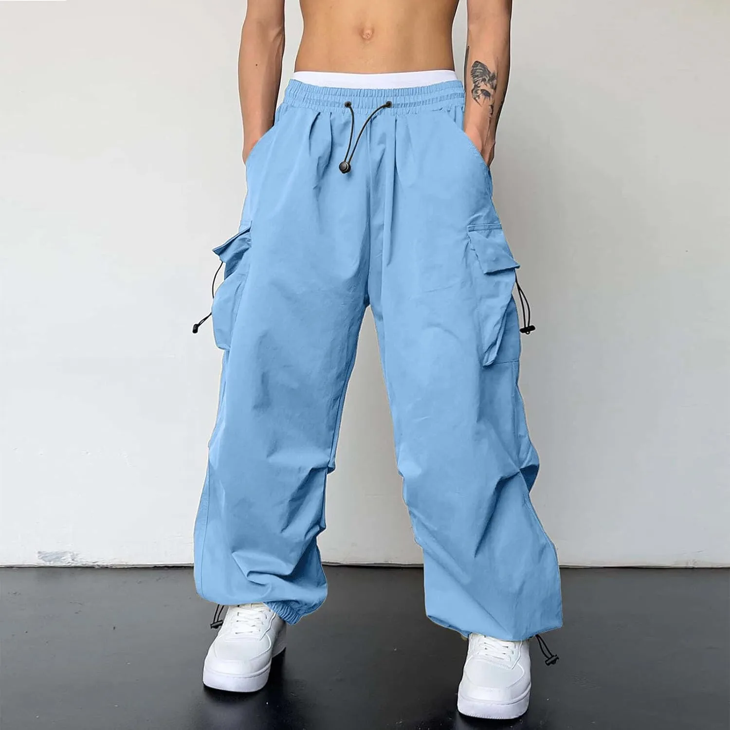 Cargo Joggers Men Loose Fit Wide Leg Casual Joggers Elastic Waist Cargo Work Pants Multi Pockets
