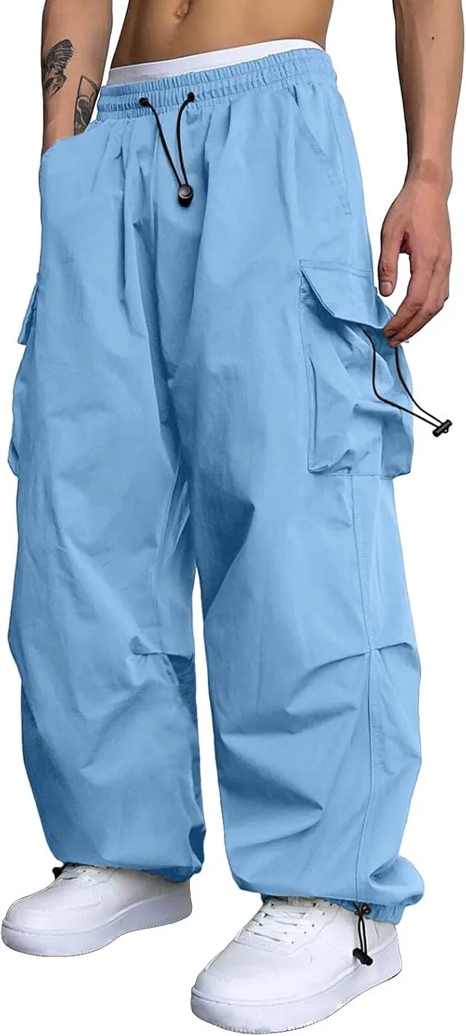 Cargo Joggers Men Loose Fit Wide Leg Casual Joggers Elastic Waist Cargo Work Pants Multi Pockets