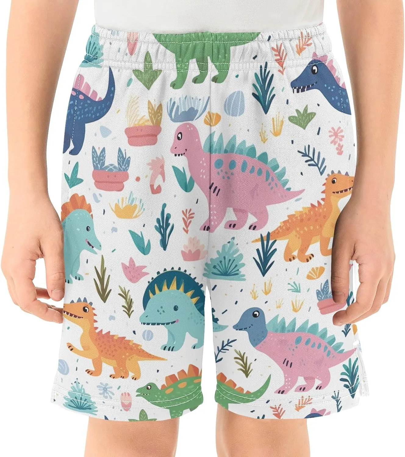 CHIFIGNO Cute Colorful Dinosaurs Boy Casual Shorts with Pockets Pull on Sweat Shorts Sports 7-15Y