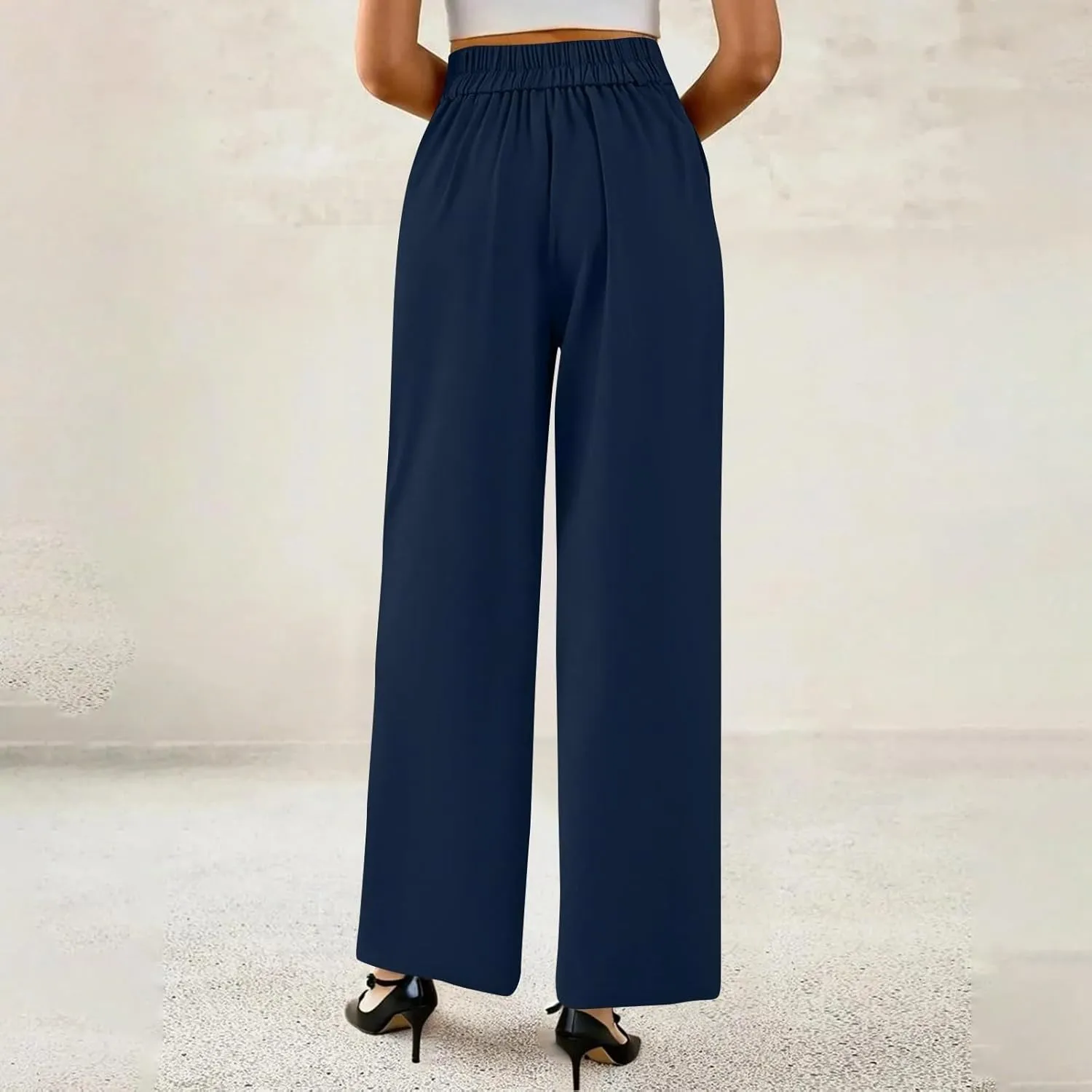 Dress Pants Women Loose Fit High Waisted Formal Wide Leg Trousers Button Flowy Office Business Work Slacks with Pockets