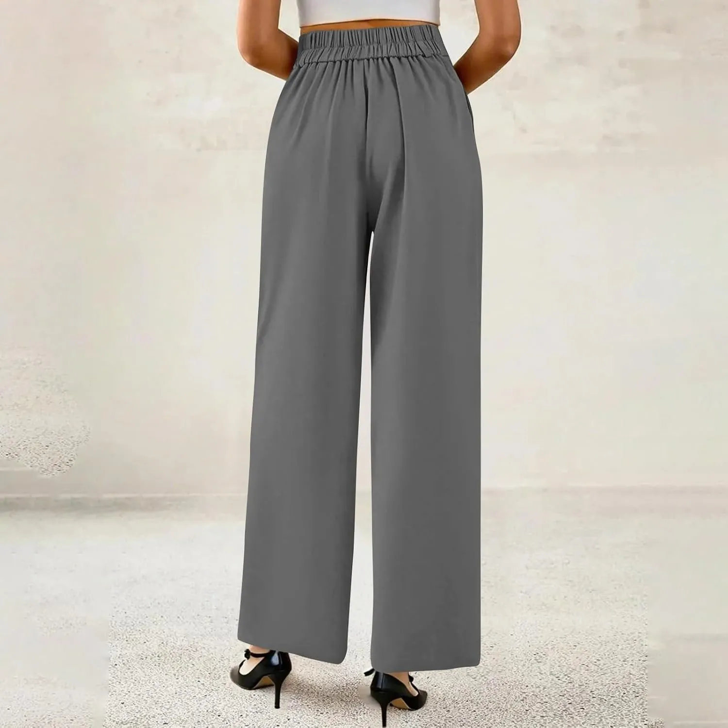 Dress Pants Women Loose Fit High Waisted Formal Wide Leg Trousers Button Flowy Office Business Work Slacks with Pockets