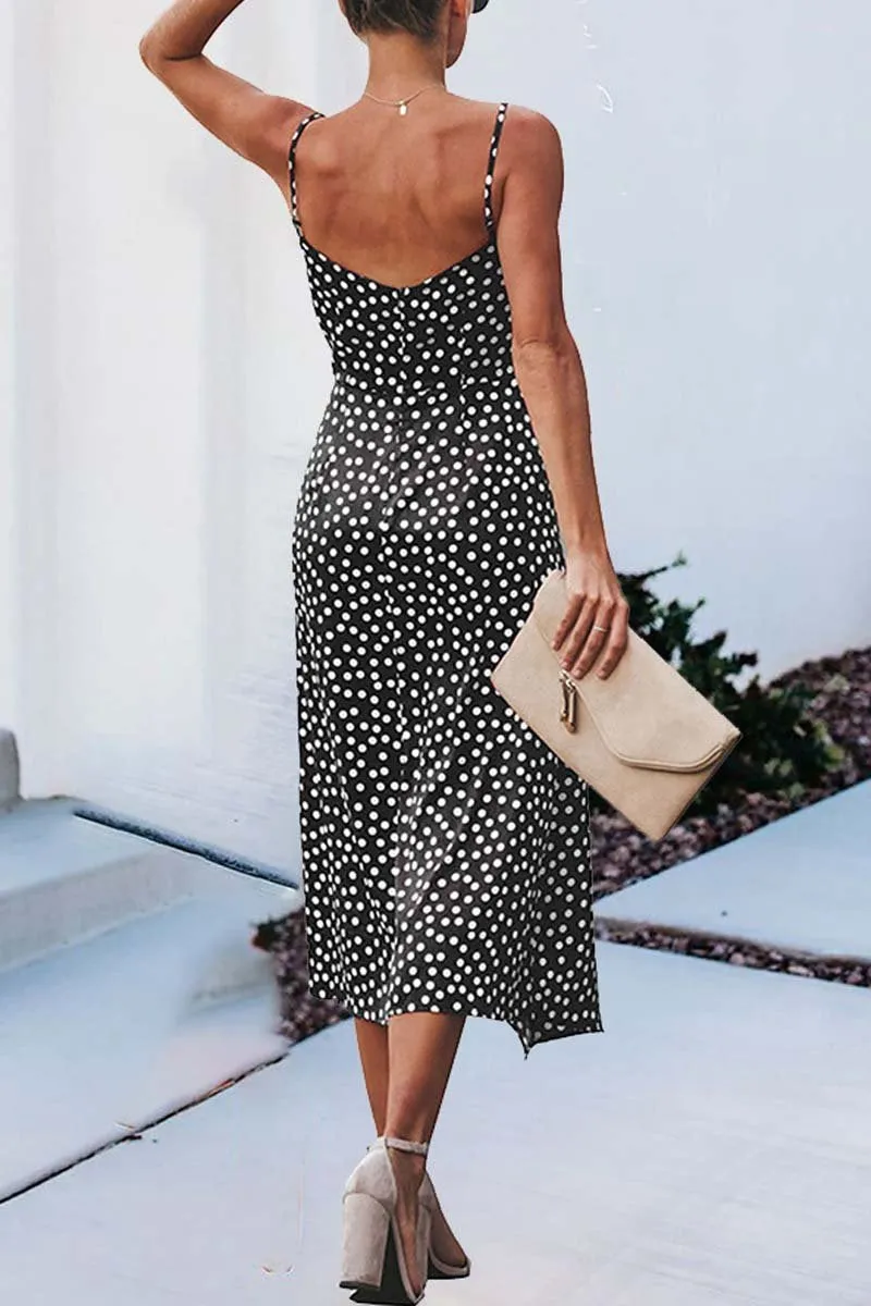 Dunnmall Print Floral Dot V Neck Dress