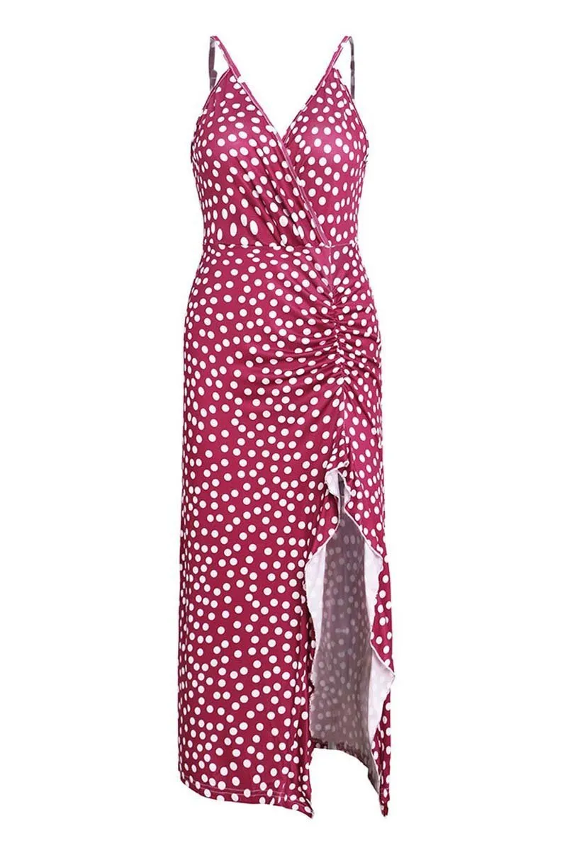 Dunnmall Print Floral Dot V Neck Dress