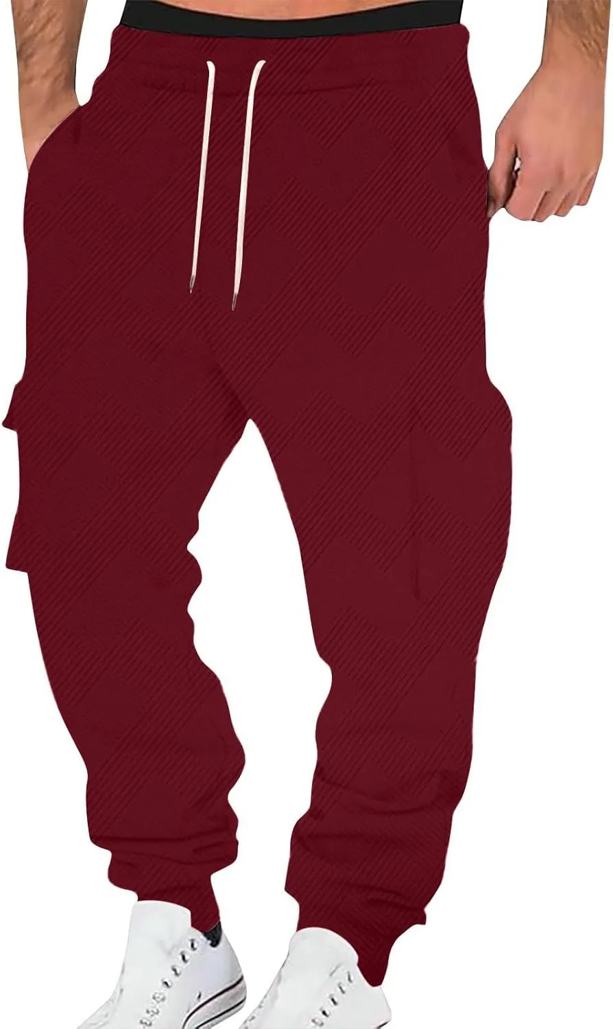 Men's Casual Cargo Joggers Drawstring Straight Leg Breathable Chino Pants Travel Baggy Twill Jogging Sweatpants