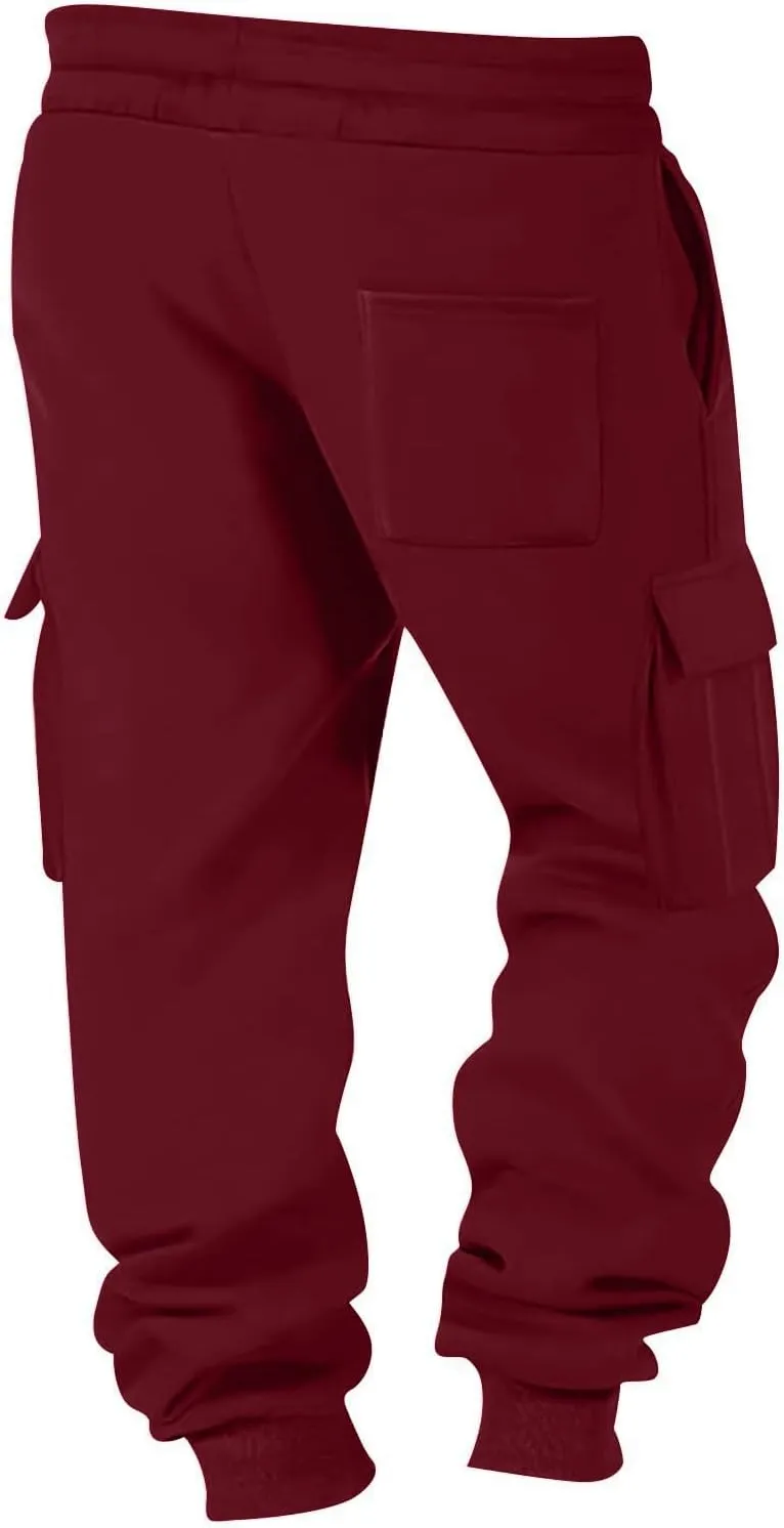Men's Casual Cargo Joggers Drawstring Straight Leg Breathable Chino Pants Travel Baggy Twill Jogging Sweatpants