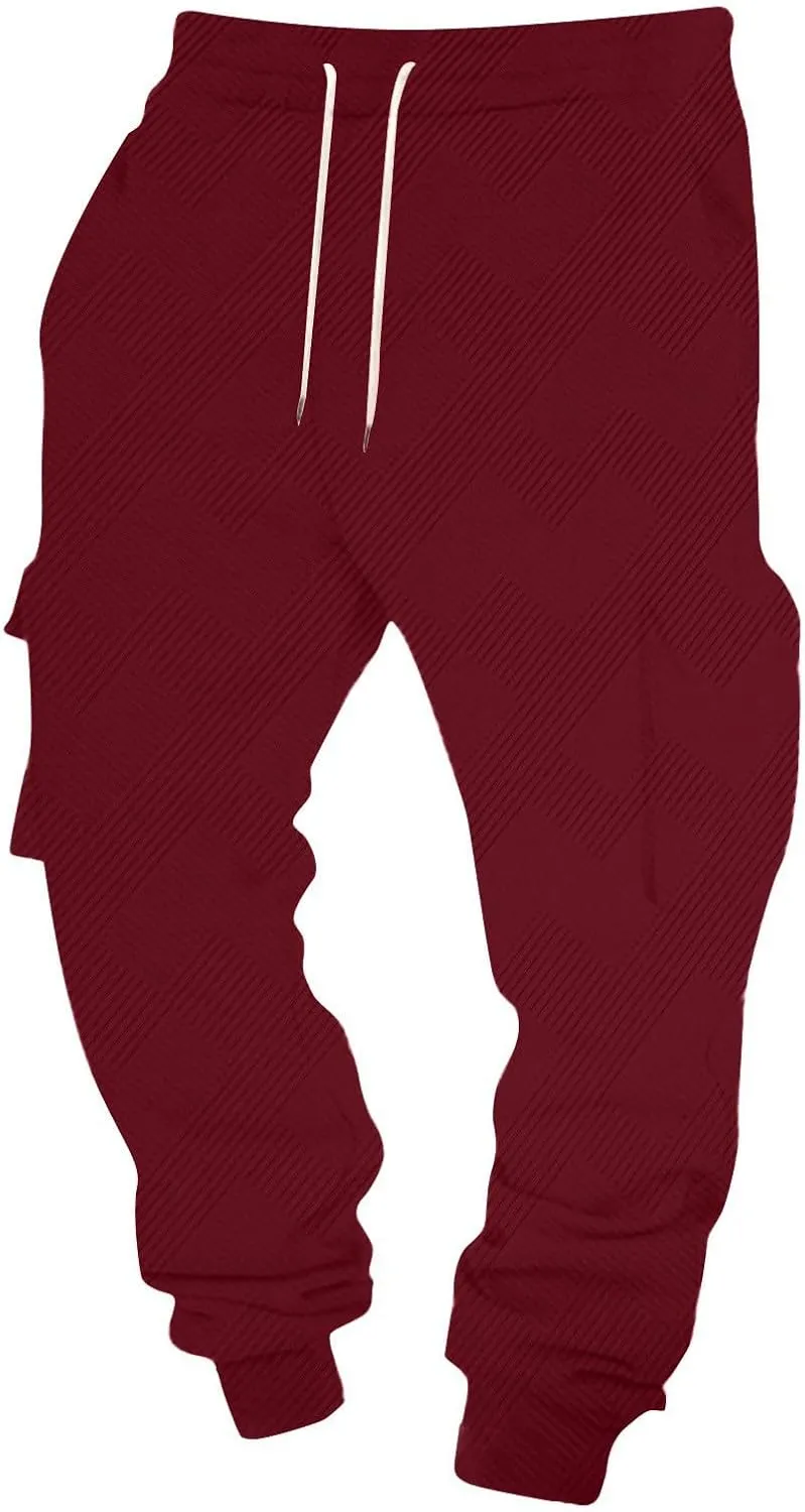 Men's Casual Cargo Joggers Drawstring Straight Leg Breathable Chino Pants Travel Baggy Twill Jogging Sweatpants