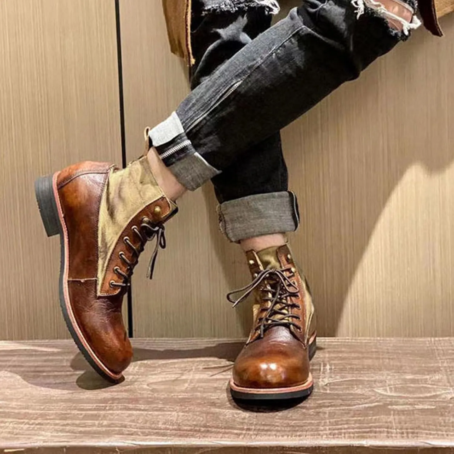 Mens Casual Leather Shoes Ankle Chukka Boots Lightweight Warm Fur Lining Walking Driving Shoes for Male