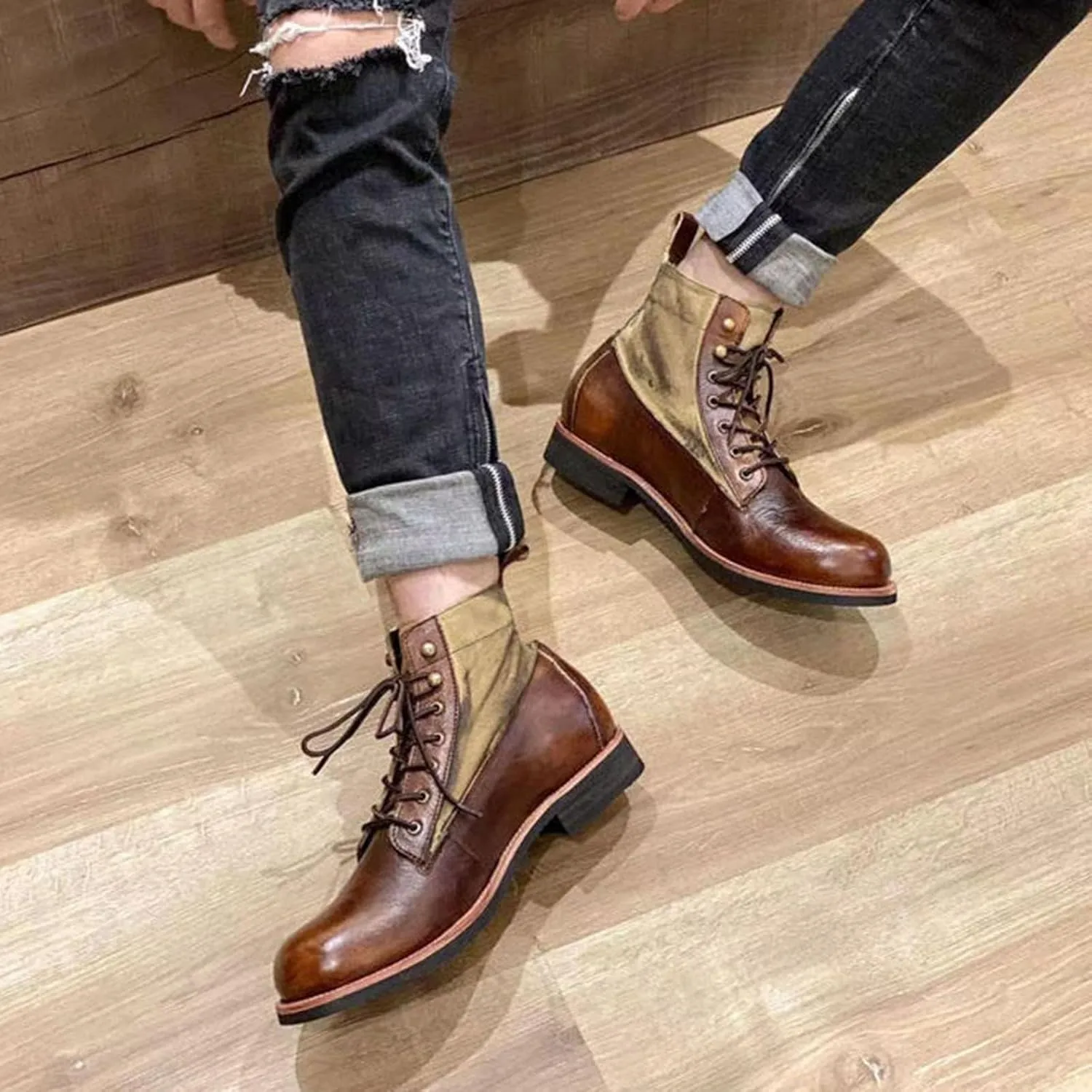 Mens Casual Leather Shoes Ankle Chukka Boots Lightweight Warm Fur Lining Walking Driving Shoes for Male