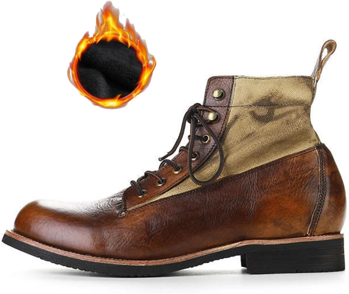 Mens Casual Leather Shoes Ankle Chukka Boots Lightweight Warm Fur Lining Walking Driving Shoes for Male