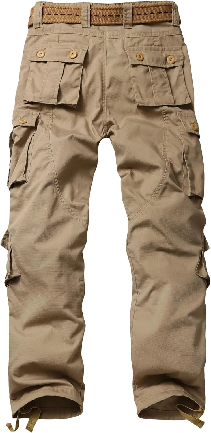 Men's Fleece Lined Camo Hiking Tactical Ripstop Pants Winter Outdoor Work Cargo Pants with 8Pockets No Belt
