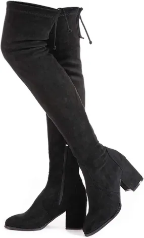 Mtzyoa Over The Knee Boots for Women Black Brown Lace Up Thigh High Suede Long OTK Block Heel Stretch