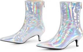 Perphy Metallic Kitten Low Heels Booties Pointed Toe Ankle Boots for Women