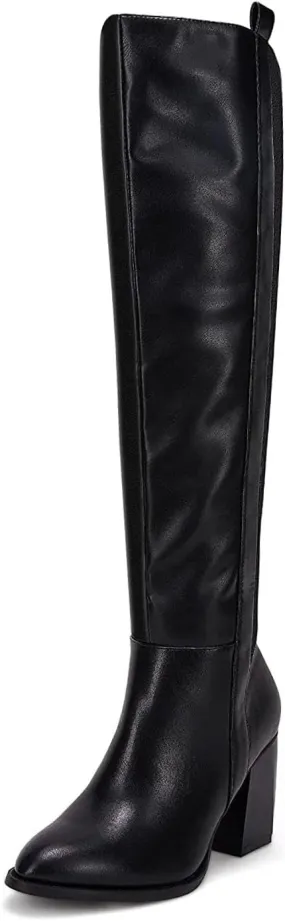 SERAIH Womens Over The Knee Thigh High Boots Faux Suede Pointed Toe Side Zipper Chunky Block Heel Stretch Boots