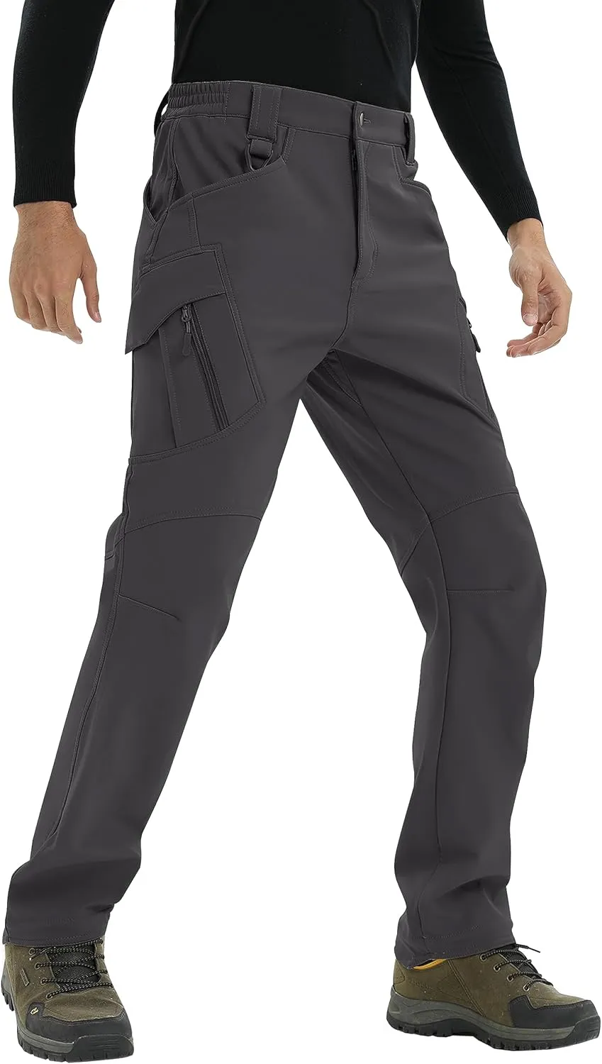 TACVASEN Men's Winter Pants 9 Pockets Fleece Snow Hiking Pants Water-Resistant Warm Softshell Thick Tactical Pants