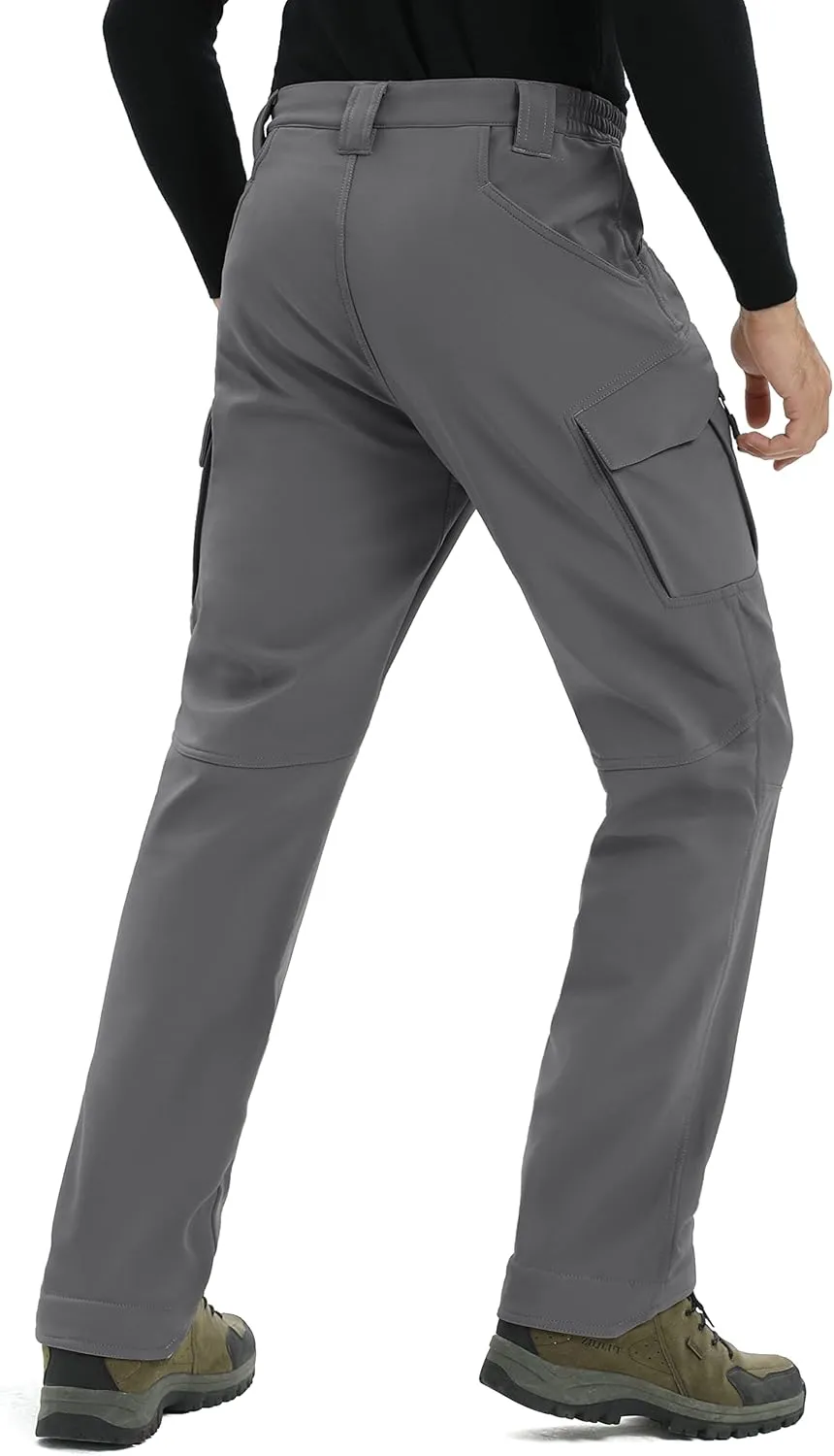 TACVASEN Men's Winter Pants 9 Pockets Fleece Snow Hiking Pants Water-Resistant Warm Softshell Thick Tactical Pants