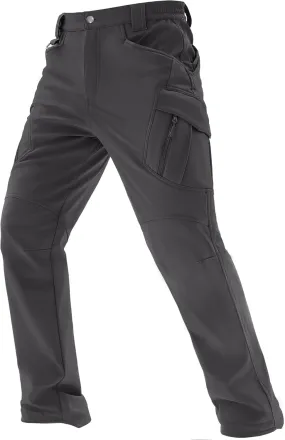 TACVASEN Men's Winter Pants 9 Pockets Fleece Snow Hiking Pants Water-Resistant Warm Softshell Thick Tactical Pants