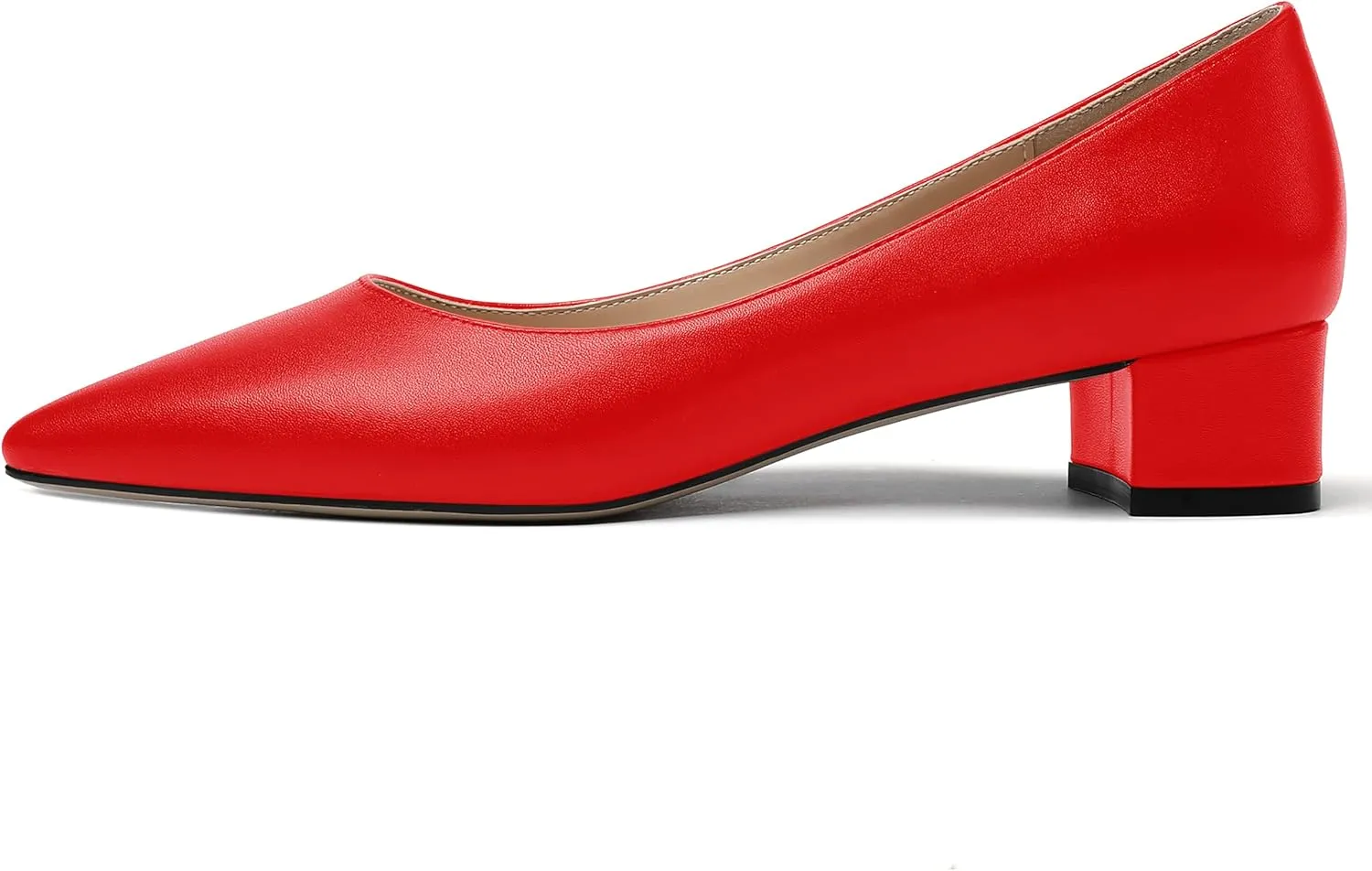 WAYDERNS Women's Matte Pointed Toe Slip On Chunky Low Heel Pumps Comfortable Office Work Dress Shoes 1.5 Inch