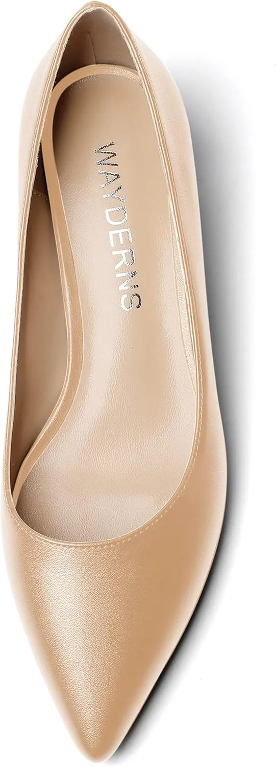 WAYDERNS Women's Matte Pointed Toe Slip On Chunky Low Heel Pumps Comfortable Office Work Dress Shoes 1.5 Inch