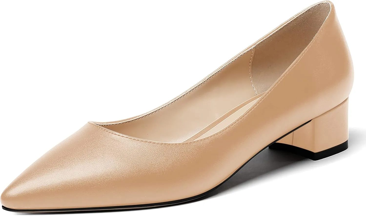 WAYDERNS Women's Matte Pointed Toe Slip On Chunky Low Heel Pumps Comfortable Office Work Dress Shoes 1.5 Inch