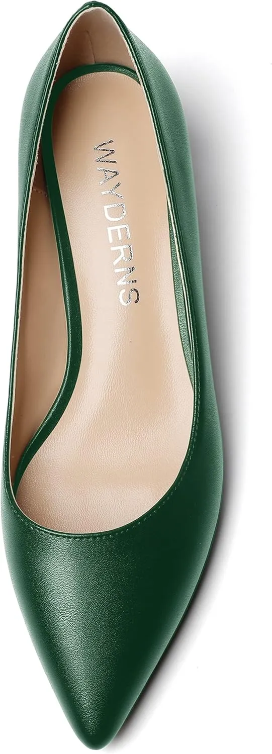 WAYDERNS Women's Matte Pointed Toe Slip On Chunky Low Heel Pumps Comfortable Office Work Dress Shoes 1.5 Inch