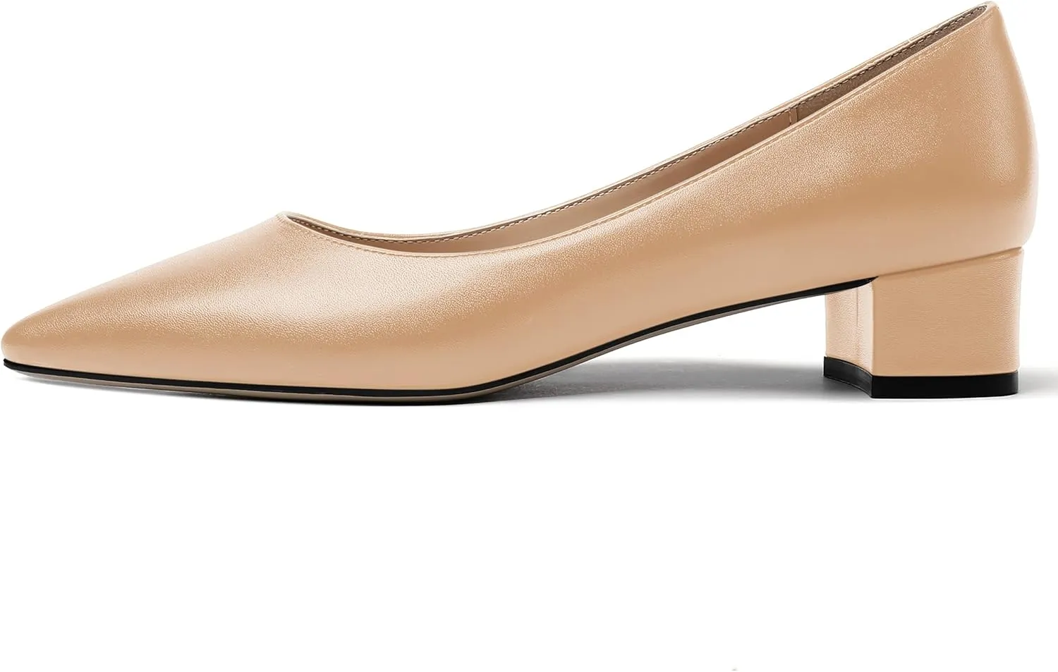 WAYDERNS Women's Matte Pointed Toe Slip On Chunky Low Heel Pumps Comfortable Office Work Dress Shoes 1.5 Inch