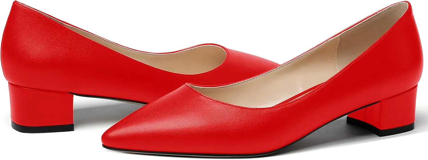 WAYDERNS Women's Matte Pointed Toe Slip On Chunky Low Heel Pumps Comfortable Office Work Dress Shoes 1.5 Inch