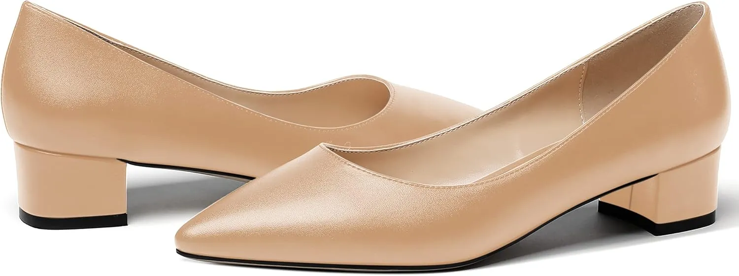 WAYDERNS Women's Matte Pointed Toe Slip On Chunky Low Heel Pumps Comfortable Office Work Dress Shoes 1.5 Inch