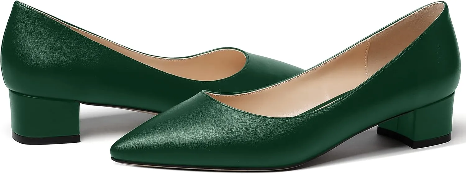 WAYDERNS Women's Matte Pointed Toe Slip On Chunky Low Heel Pumps Comfortable Office Work Dress Shoes 1.5 Inch