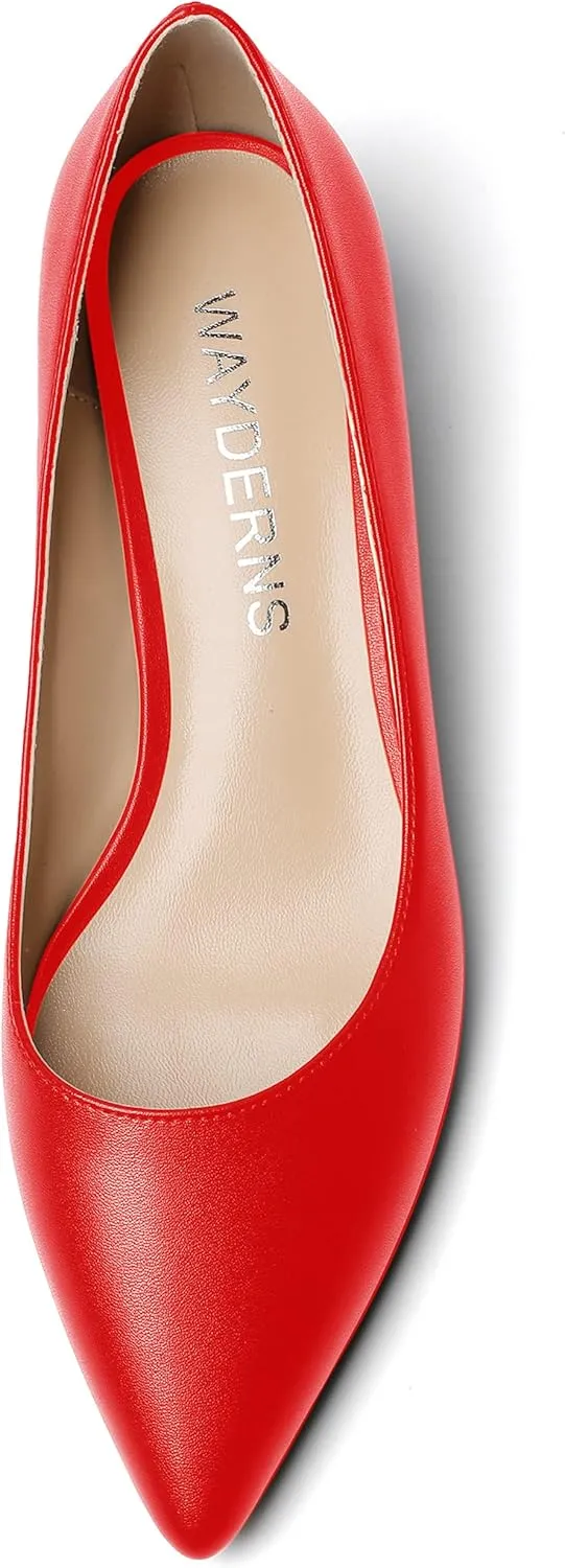 WAYDERNS Women's Matte Pointed Toe Slip On Chunky Low Heel Pumps Comfortable Office Work Dress Shoes 1.5 Inch