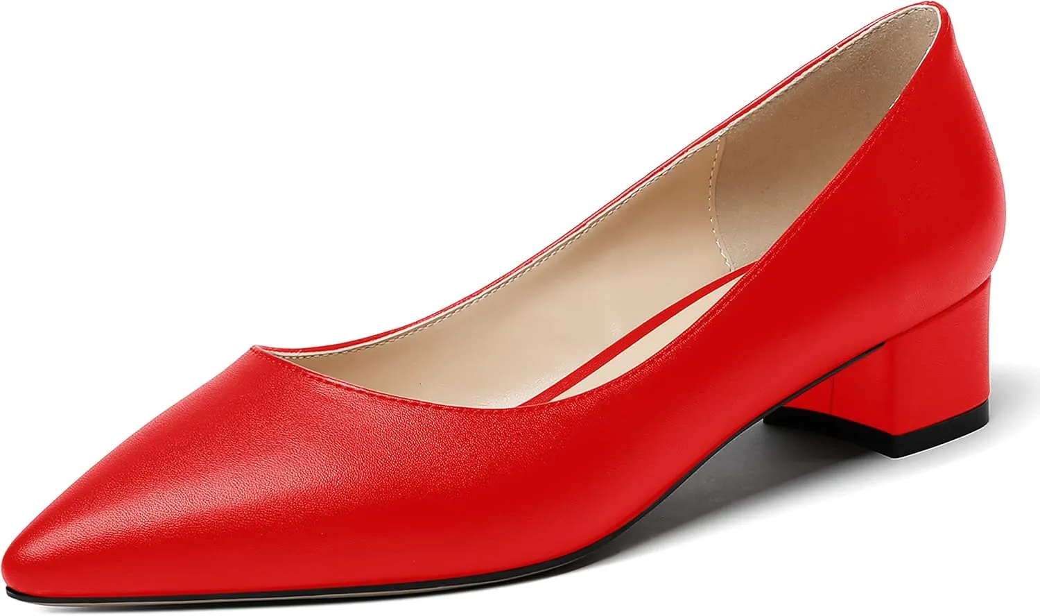 WAYDERNS Women's Matte Pointed Toe Slip On Chunky Low Heel Pumps Comfortable Office Work Dress Shoes 1.5 Inch