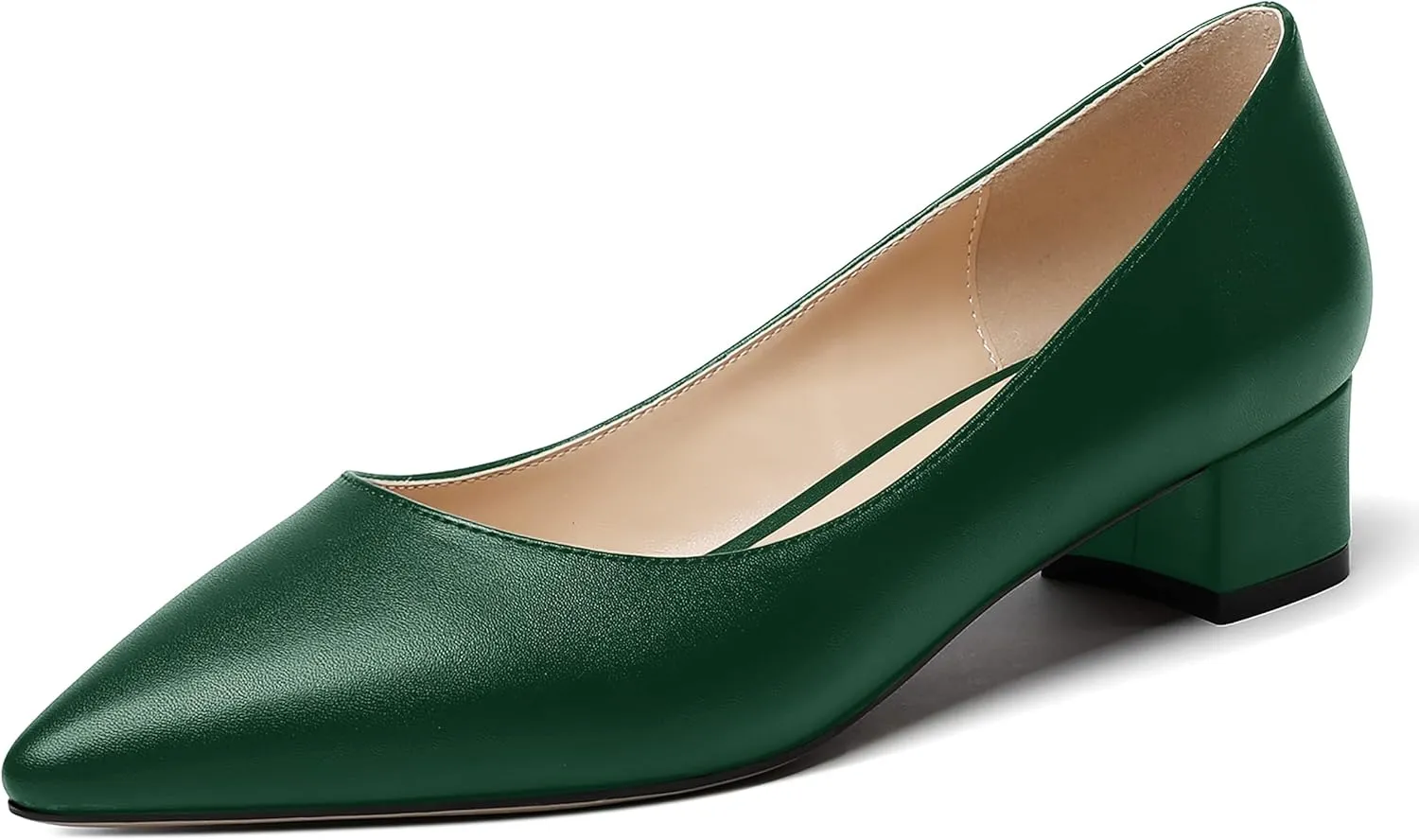 WAYDERNS Women's Matte Pointed Toe Slip On Chunky Low Heel Pumps Comfortable Office Work Dress Shoes 1.5 Inch