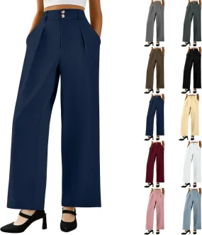 Wide Leg Pants for Women Casual Summer High Waisted Dress Pants Loose Fit Lightweight Business Slacks with Pockets