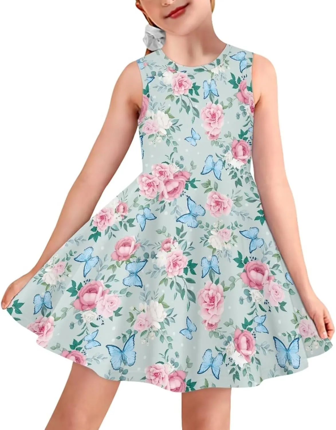 Wiryuouvt Summer Dresses for Girls Sleeveless Dress A-line Skirt