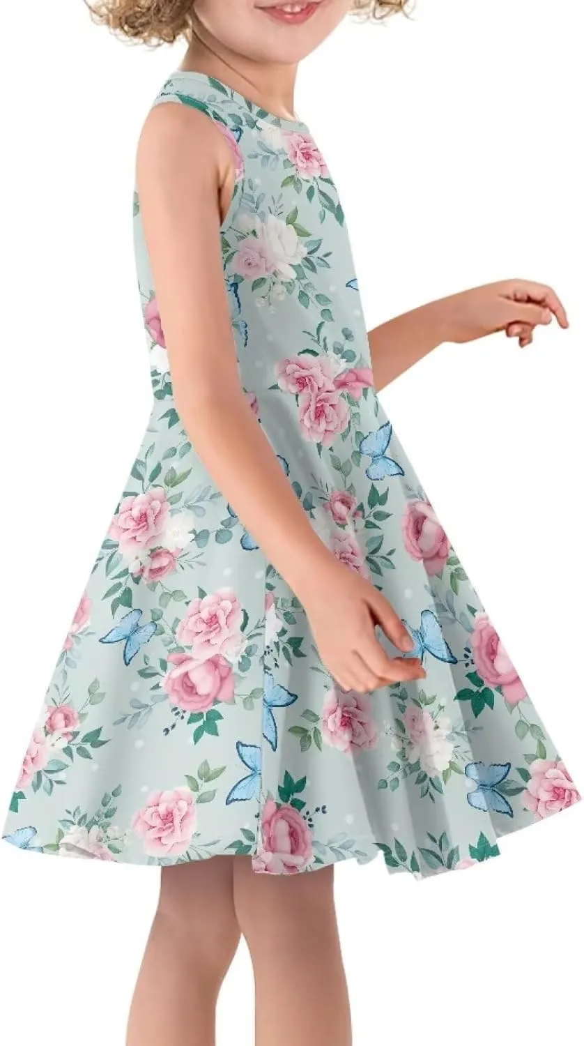 Wiryuouvt Summer Dresses for Girls Sleeveless Dress A-line Skirt