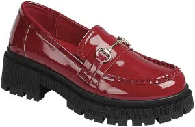 Women's Chain Faux Leather Lug Platform Block Heel Loafers
