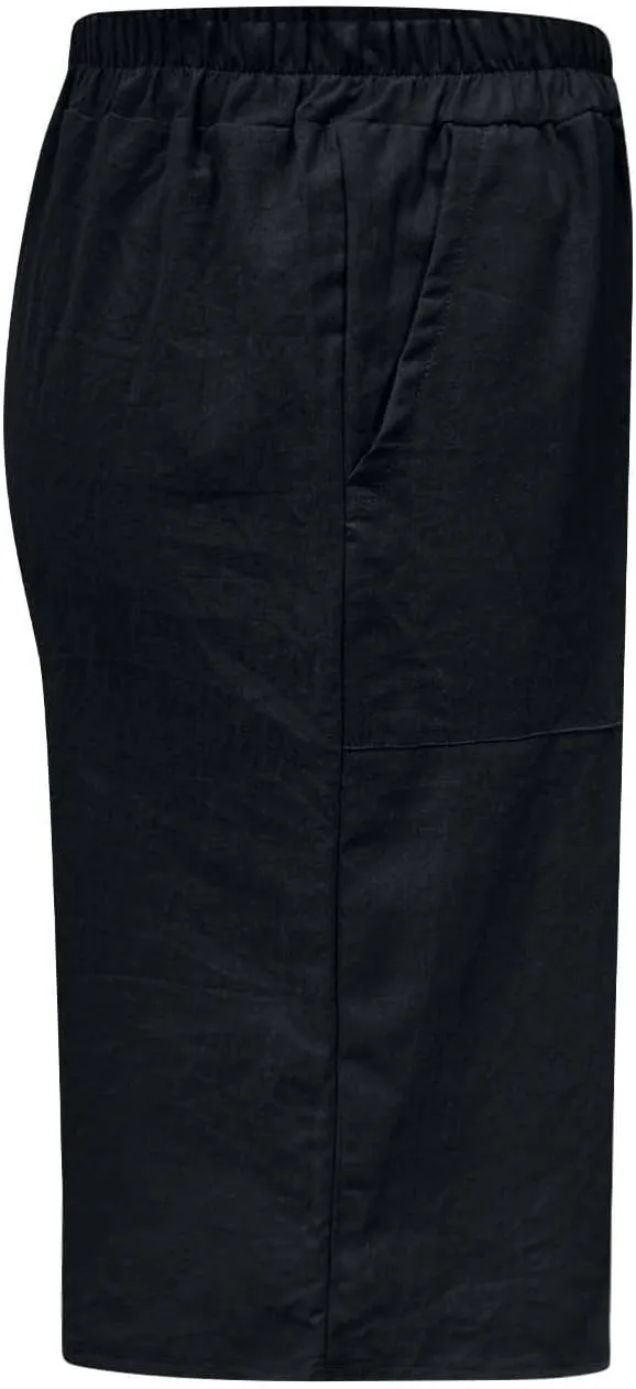 Womens Linen Bermuda Shorts Knee Length High Waisted Capris with Pockets Loose Fit Wide Leg Shorts for Summer