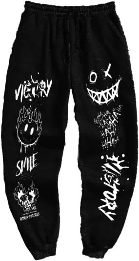 ZAFUL Men's Sweatpants Tapered Gym Running Workout Pants Cartoon Face Print Athletic Drawstring Joggers with Pockets