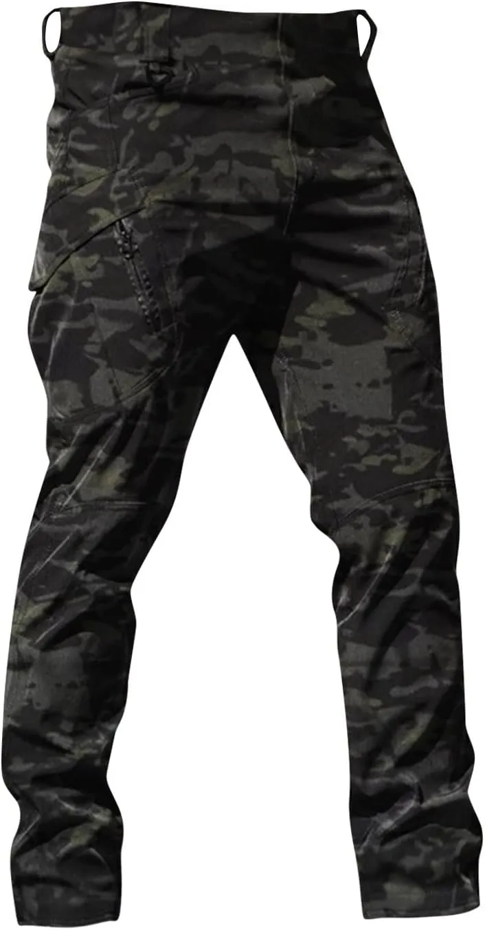 ZEFOTIM Men Cargo Pants Camouflage/Solid Color Wide Leg Stretch Comfy Pant Outdoor Trouser with Pockets